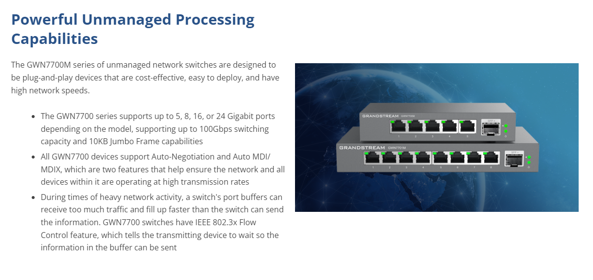 A large marketing image providing additional information about the product Grandstream 5 port Unmanaged 2.5 Multi-Gigabit Switch - Additional alt info not provided
